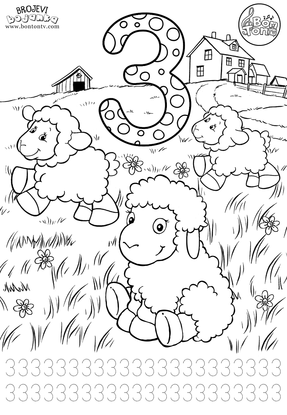 Broj 3 - tri - Brojevi od 1 do 10 - Number 3 - three - Numbers 1-10 for kids